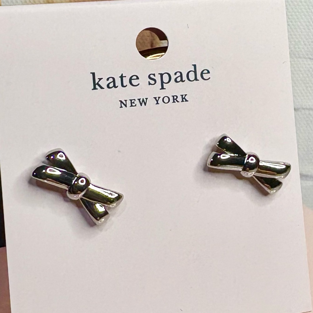 Kate Spade ♠️ Shiny Silver Bow Earrings NWT